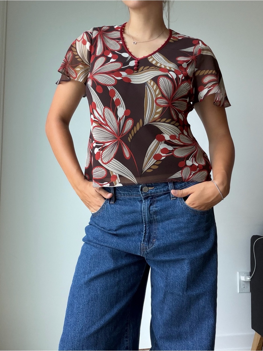 Jacques Vert brown floral blouse - S